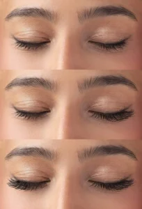 Before and after eyelash extension results
