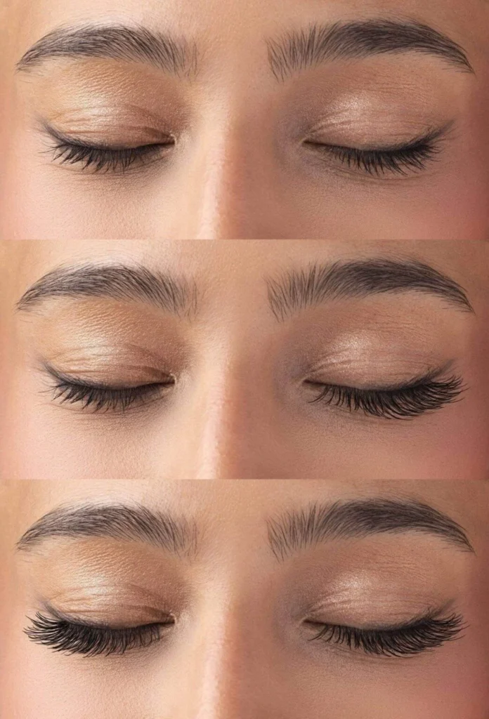 Before and after eyelash extension results